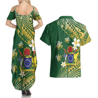 Cook Islands 15 Finest Couples Matching Summer Maxi Dress and Hawaiian Shirt Plumeria Polynesian Turtle
