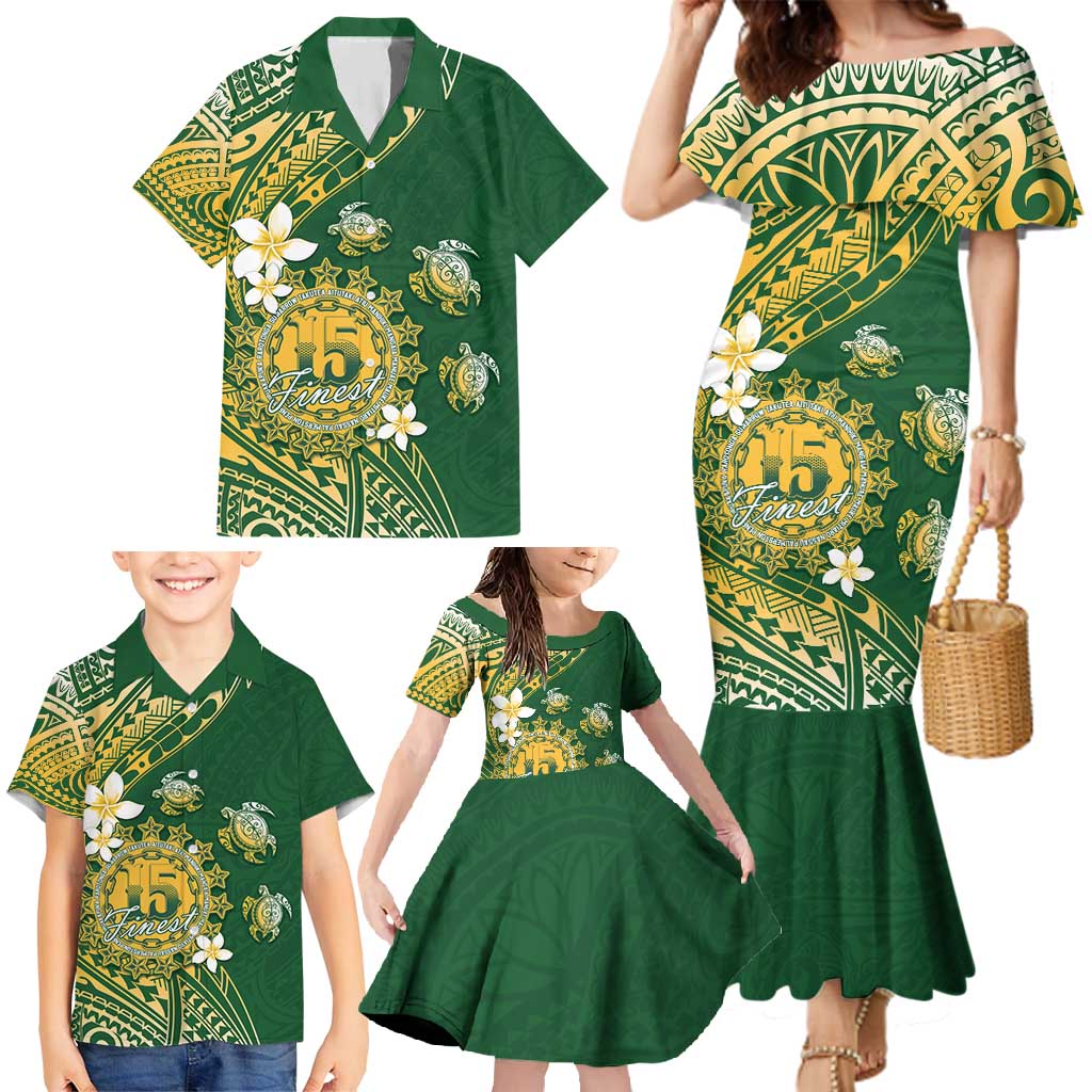 Cook Islands 15 Finest Family Matching Mermaid Dress and Hawaiian Shirt Plumeria Polynesian Turtle