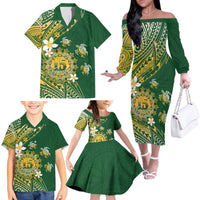Cook Islands 15 Finest Family Matching Off The Shoulder Long Sleeve Dress and Hawaiian Shirt Plumeria Polynesian Turtle