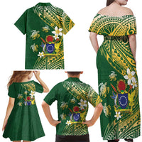 Cook Islands 15 Finest Family Matching Off Shoulder Maxi Dress and Hawaiian Shirt Plumeria Polynesian Turtle