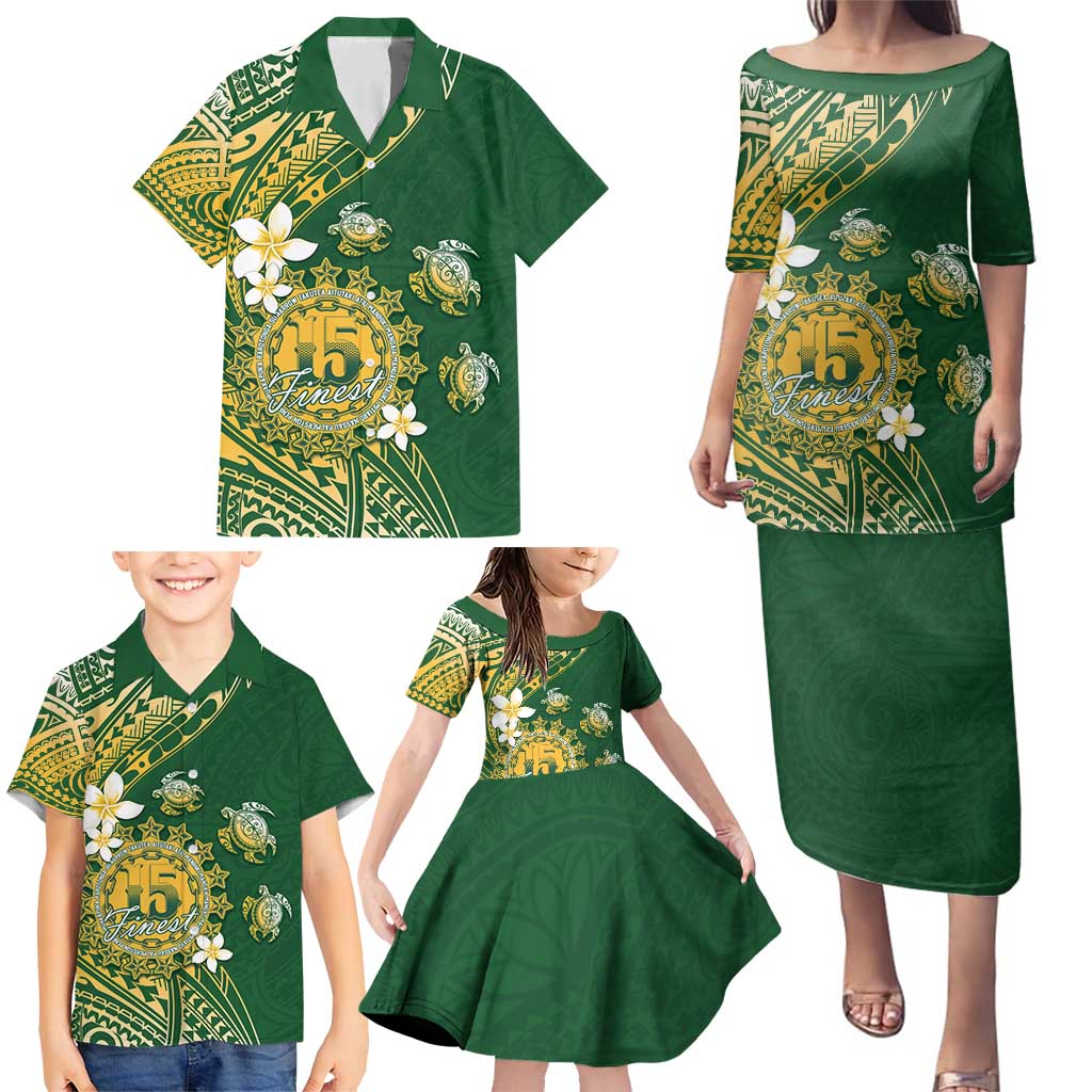 Cook Islands 15 Finest Family Matching Puletasi and Hawaiian Shirt Plumeria Polynesian Turtle