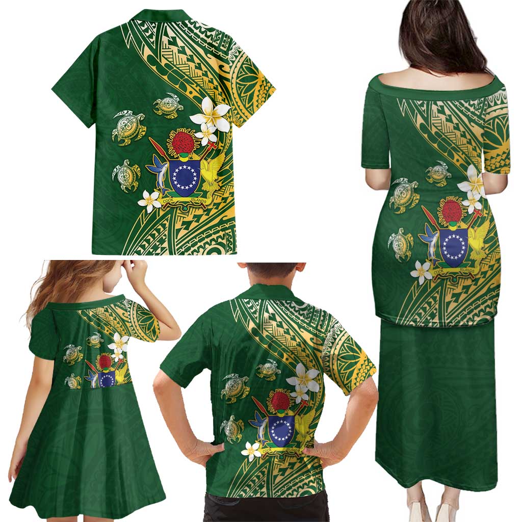 Cook Islands 15 Finest Family Matching Puletasi and Hawaiian Shirt Plumeria Polynesian Turtle