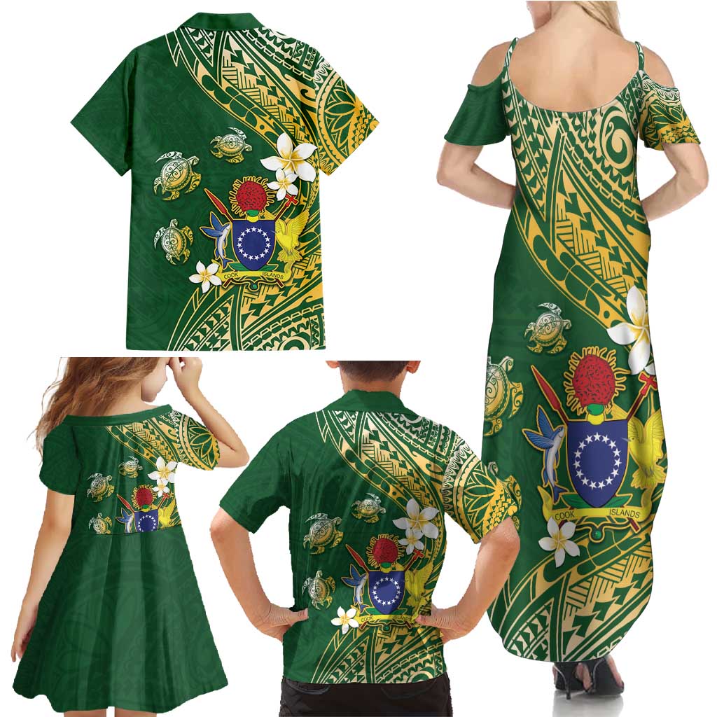 Cook Islands 15 Finest Family Matching Summer Maxi Dress and Hawaiian Shirt Plumeria Polynesian Turtle