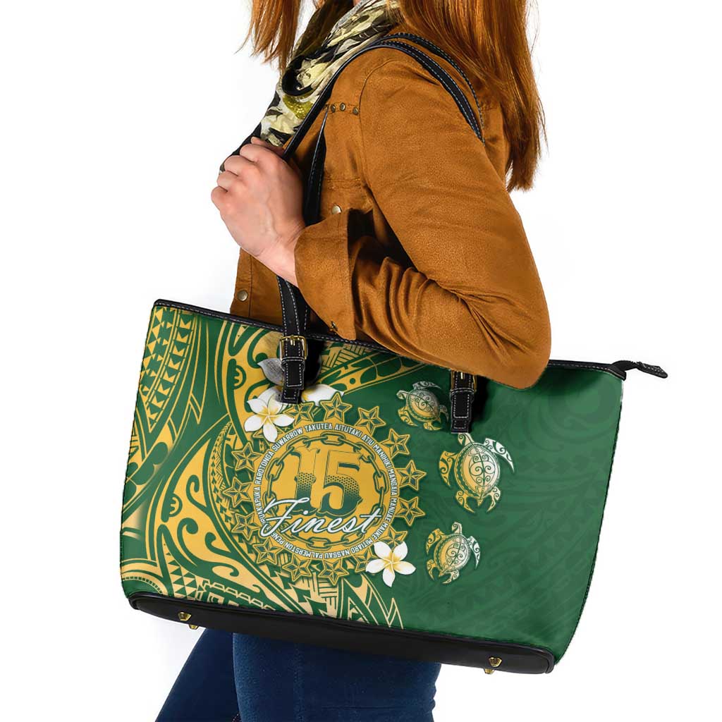 Cook Islands 15 Finest Leather Tote Bag Plumeria Polynesian Turtle