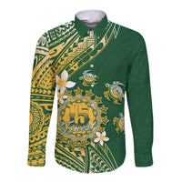 Cook Islands 15 Finest Long Sleeve Button Shirt Plumeria Polynesian Turtle