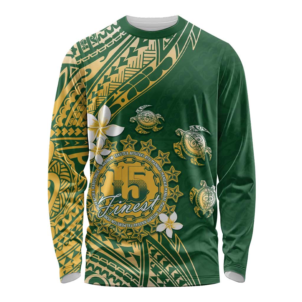 Cook Islands 15 Finest Long Sleeve Shirt Plumeria Polynesian Turtle