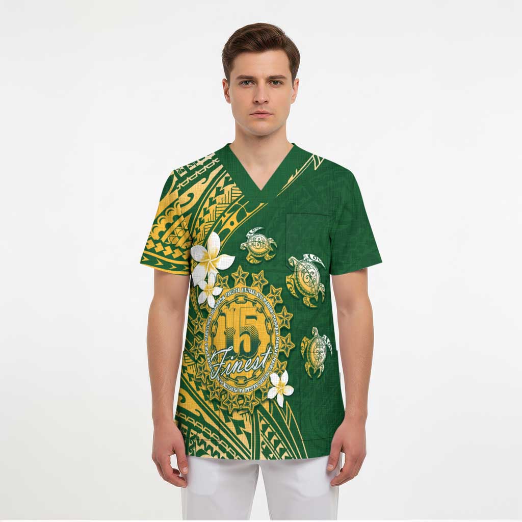 Cook Islands 15 Finest Scrub Top Plumeria Polynesian Turtle - Polynesian Pride