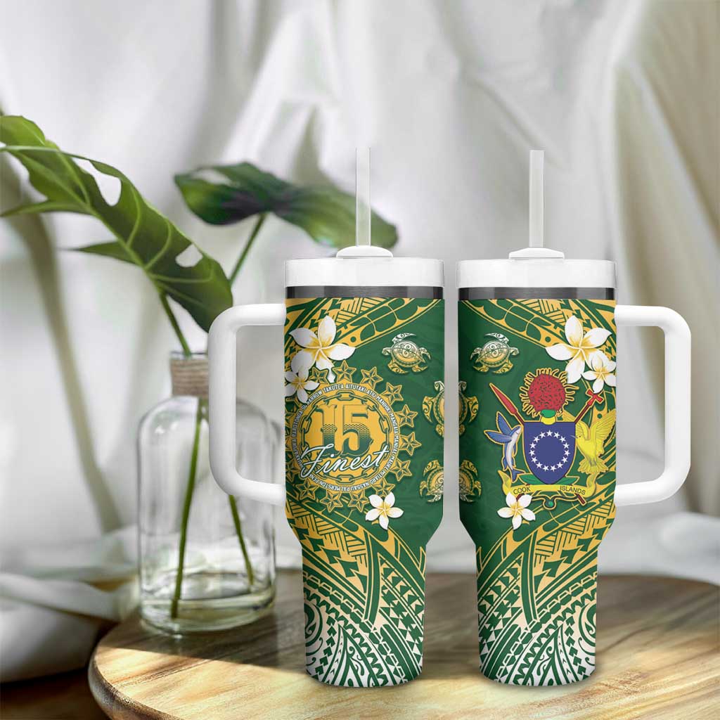 Cook Islands 15 Finest Tumbler With Handle Plumeria Polynesian Turtle