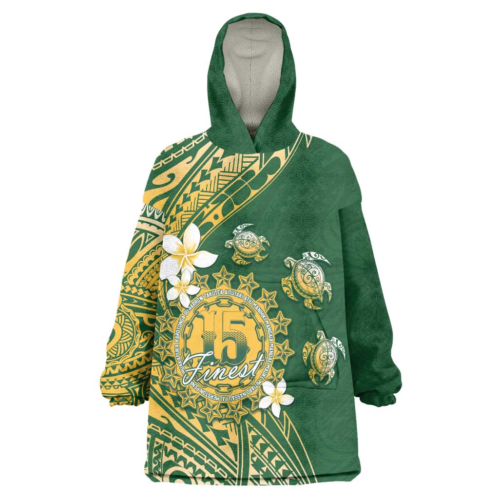 Cook Islands 15 Finest Wearable Blanket Hoodie Plumeria Polynesian Turtle