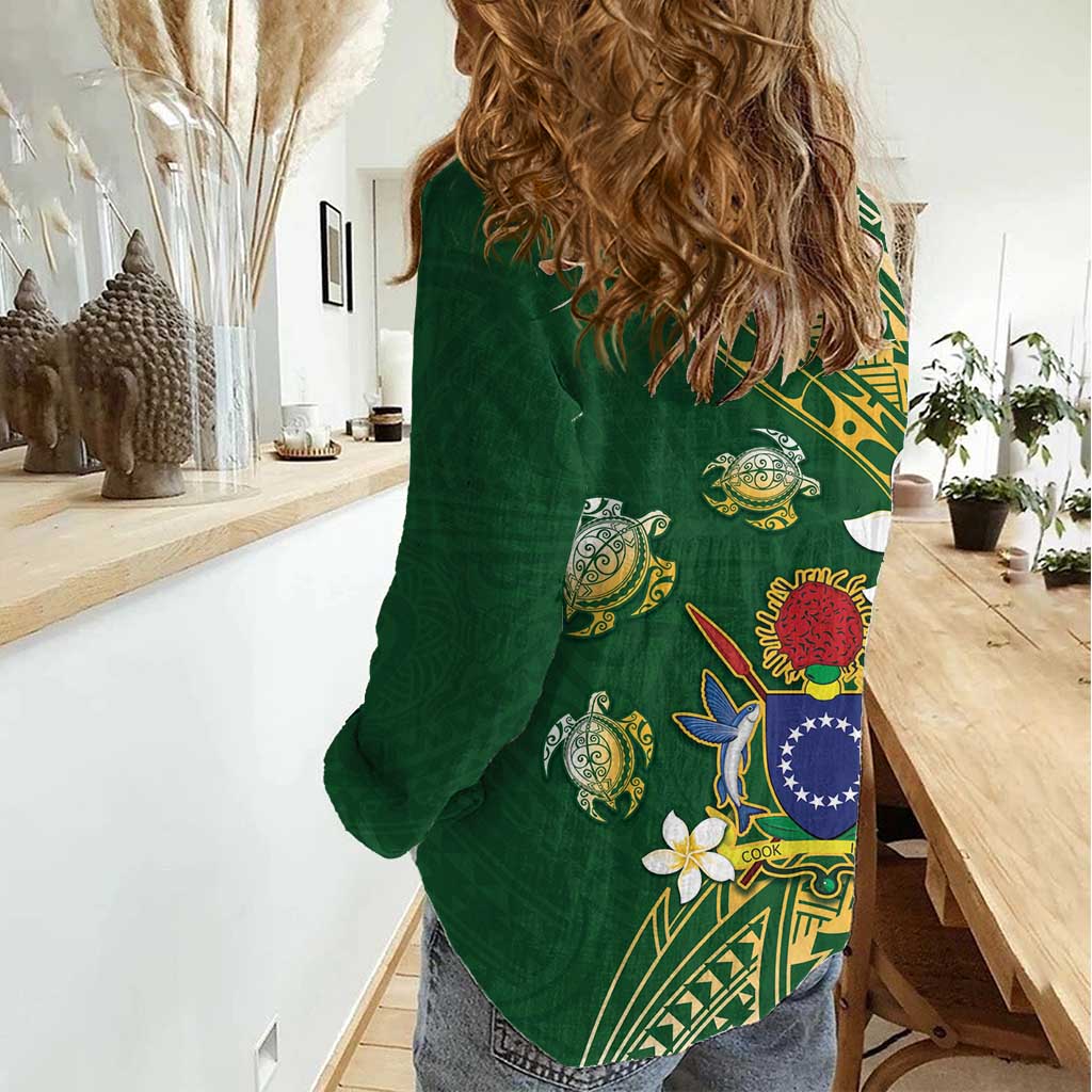 Cook Islands 15 Finest Women Casual Shirt Plumeria Polynesian Turtle