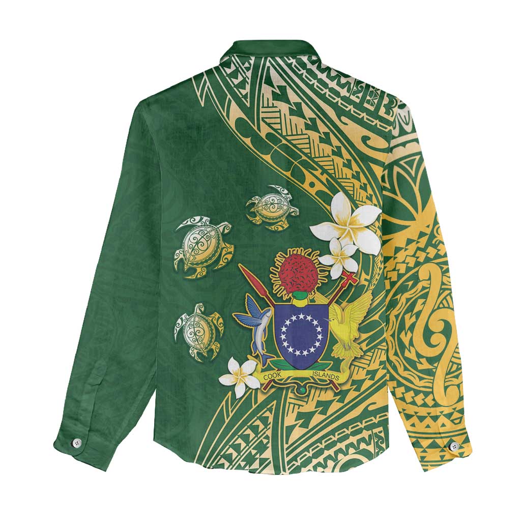 Cook Islands 15 Finest Women Casual Shirt Plumeria Polynesian Turtle