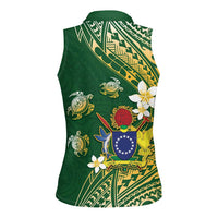 Cook Islands 15 Finest Women Sleeveless Polo Shirt Plumeria Polynesian Turtle