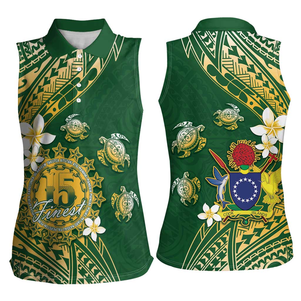 Cook Islands 15 Finest Women Sleeveless Polo Shirt Plumeria Polynesian Turtle