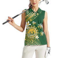 Cook Islands 15 Finest Women Sleeveless Polo Shirt Plumeria Polynesian Turtle