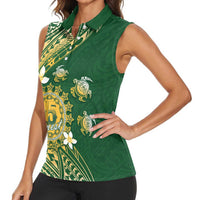 Cook Islands 15 Finest Women Sleeveless Polo Shirt Plumeria Polynesian Turtle