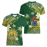 Cook Islands 15 Finest Women V-Neck T-Shirt Plumeria Polynesian Turtle