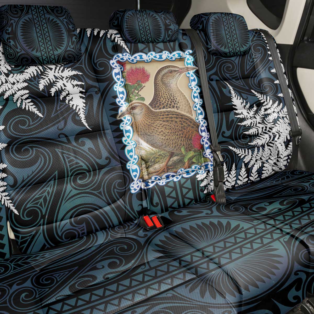 New Zealand Weka Back Car Seat Cover Maori Hen Koru Pattern - Polynesian Pride