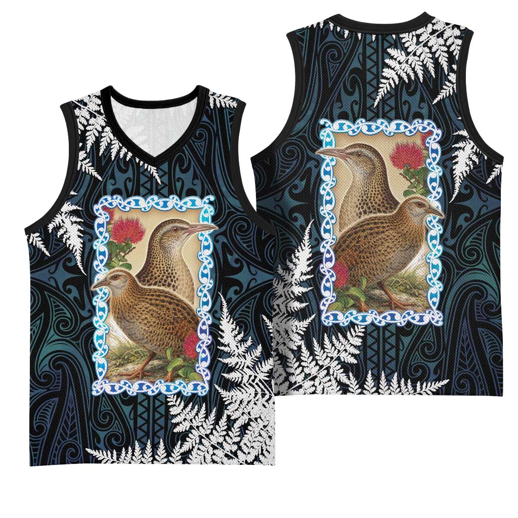 New Zealand Weka Basketball Jersey Maori Hen Koru Pattern - Polynesian Pride