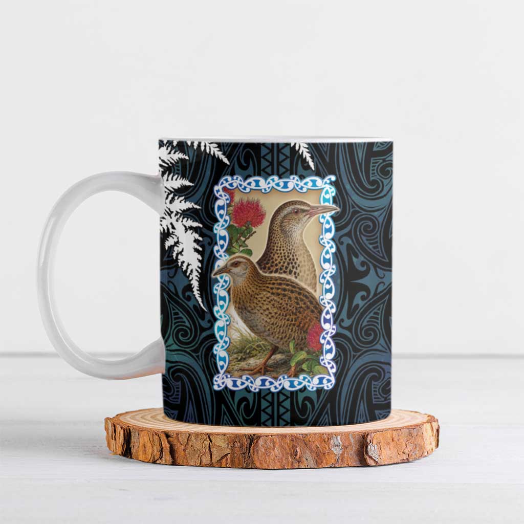 New Zealand Weka Ceramic Mug Maori Hen Koru Pattern LT05 Black - Polynesian Pride