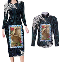 New Zealand Weka Couples Matching Long Sleeve Bodycon Dress and Long Sleeve Button Shirt Maori Hen Koru Pattern - Polynesian Pride