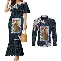 New Zealand Weka Couples Matching Mermaid Dress and Long Sleeve Button Shirt Maori Hen Koru Pattern - Polynesian Pride