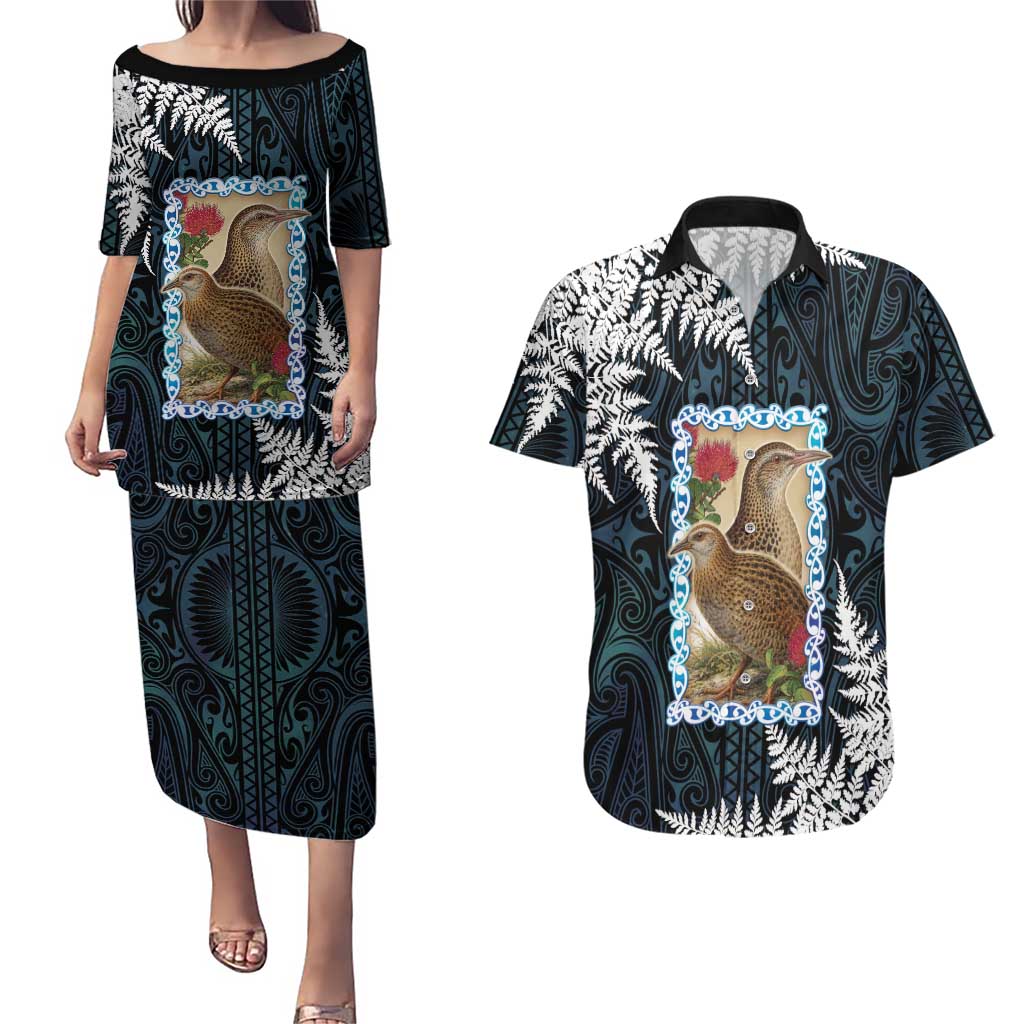 New Zealand Weka Couples Matching Puletasi and Hawaiian Shirt Maori Hen Koru Pattern - Polynesian Pride