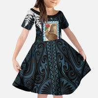 New Zealand Weka Kid Short Sleeve Dress Maori Hen Koru Pattern - Polynesian Pride