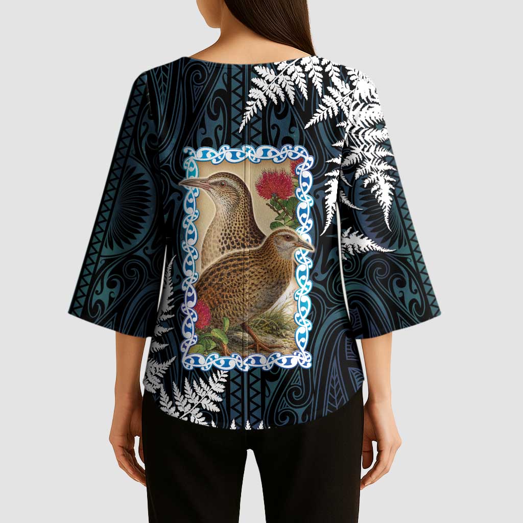 New Zealand Weka Kimono Sleeve Blouse Maori Hen Koru Pattern - Polynesian Pride