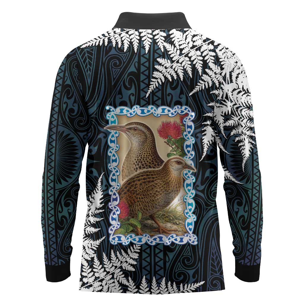New Zealand Weka Long Sleeve Polo Shirt Maori Hen Koru Pattern - Polynesian Pride