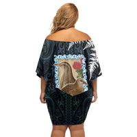 New Zealand Weka Off Shoulder Short Dress Maori Hen Koru Pattern - Polynesian Pride