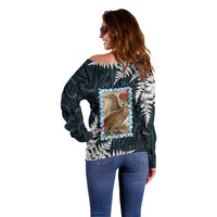 New Zealand Weka Off Shoulder Sweater Maori Hen Koru Pattern - Polynesian Pride