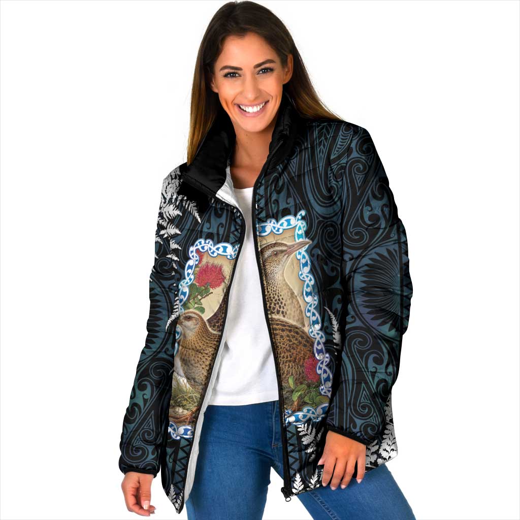 New Zealand Weka Padded Jacket Maori Hen Koru Pattern - Polynesian Pride