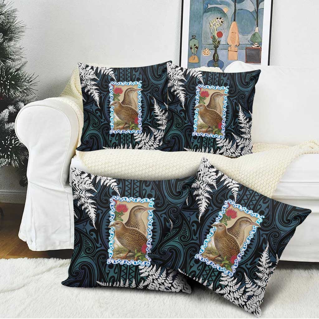 New Zealand Weka Pillow Cover Maori Hen Koru Pattern - Polynesian Pride