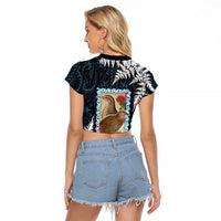 New Zealand Weka Raglan Cropped T Shirt Maori Hen Koru Pattern - Polynesian Pride