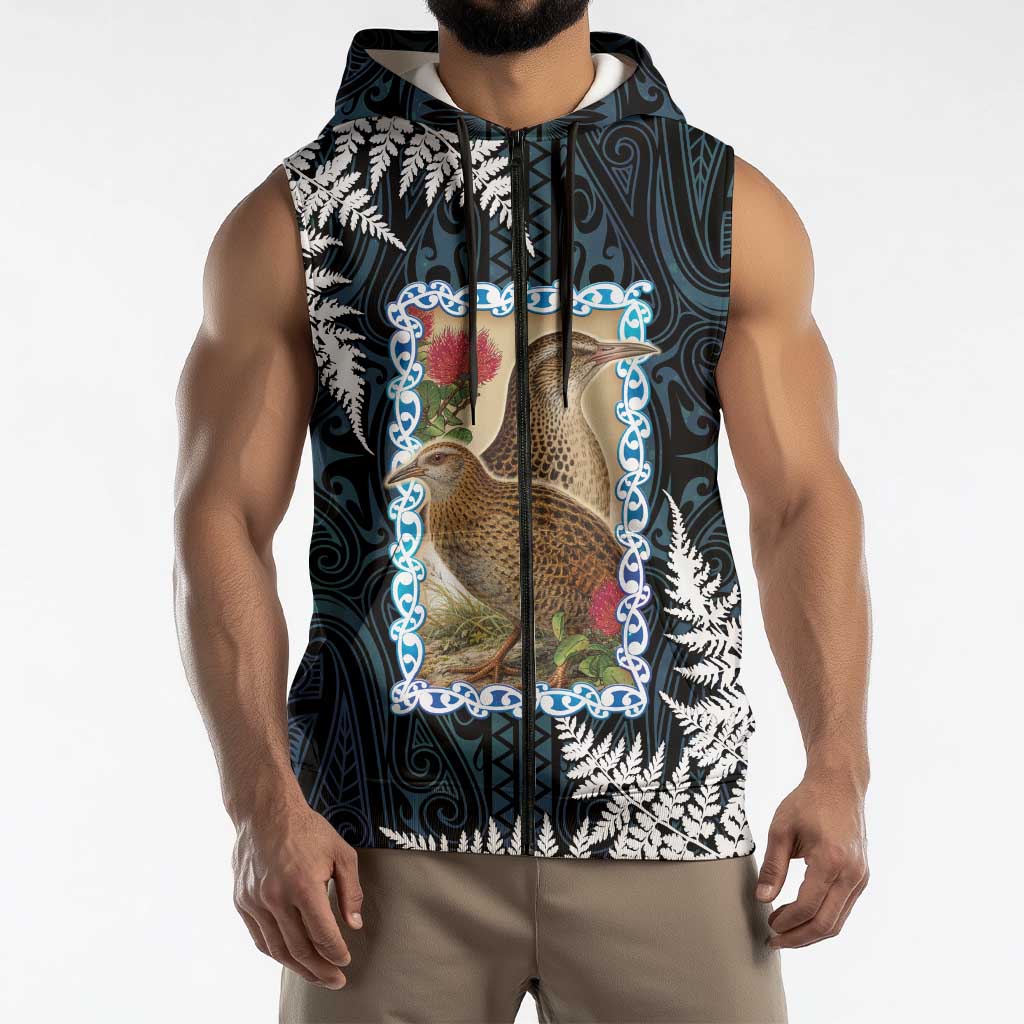 New Zealand Weka Sleeveless Zip Hoodie Maori Hen Koru Pattern - Polynesian Pride