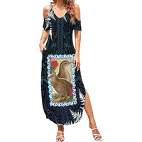 New Zealand Weka Summer Maxi Dress Maori Hen Koru Pattern LT05 Women Black - Polynesian Pride