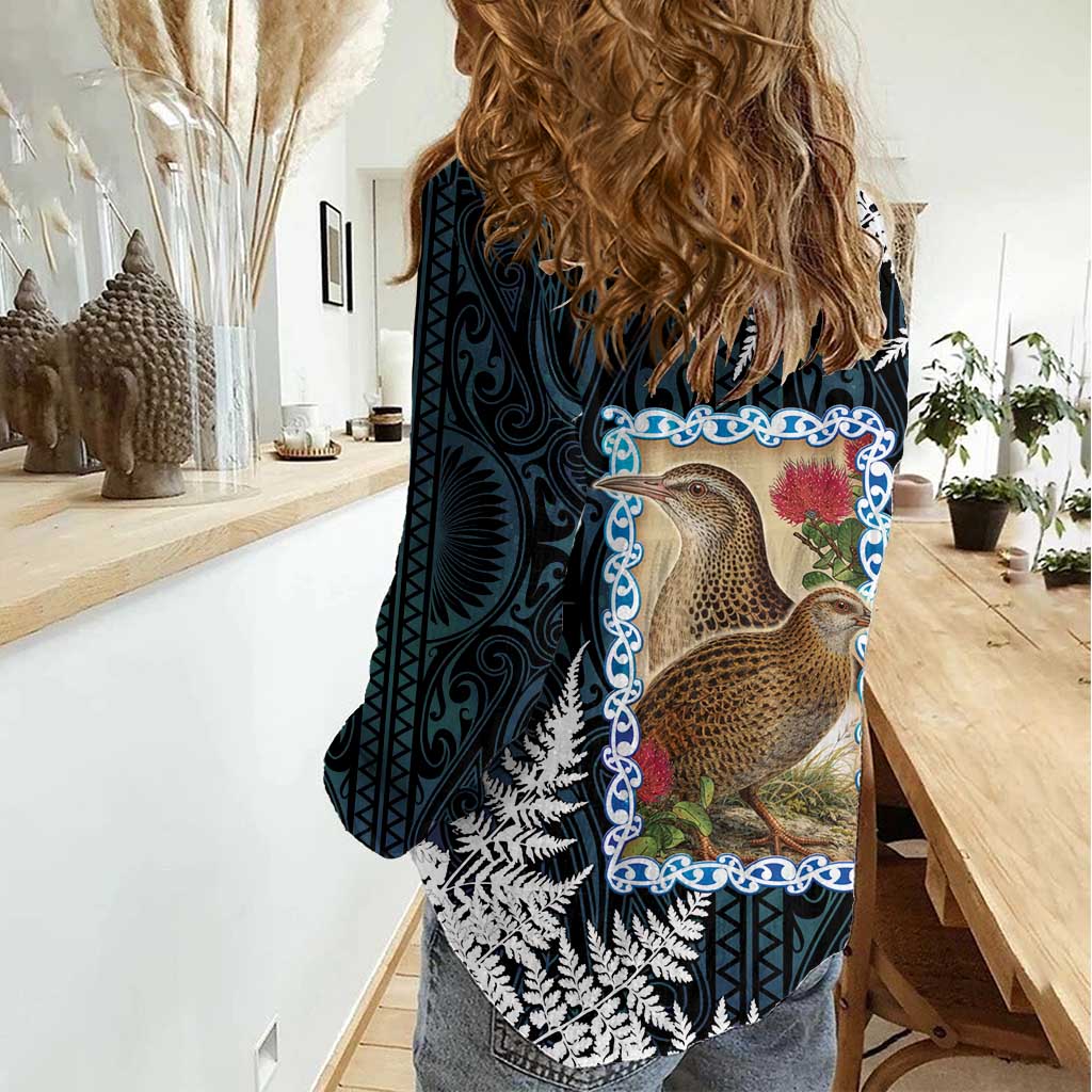 New Zealand Weka Women Casual Shirt Maori Hen Koru Pattern - Polynesian Pride