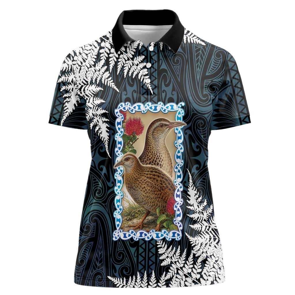 New Zealand Weka Women Polo Shirt Maori Hen Koru Pattern - Polynesian Pride