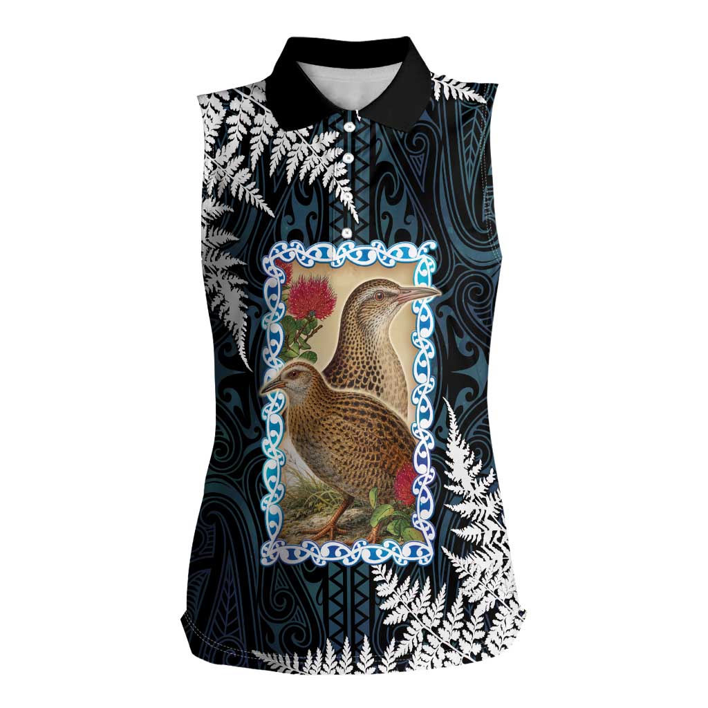 New Zealand Weka Women Sleeveless Polo Shirt Maori Hen Koru Pattern - Polynesian Pride