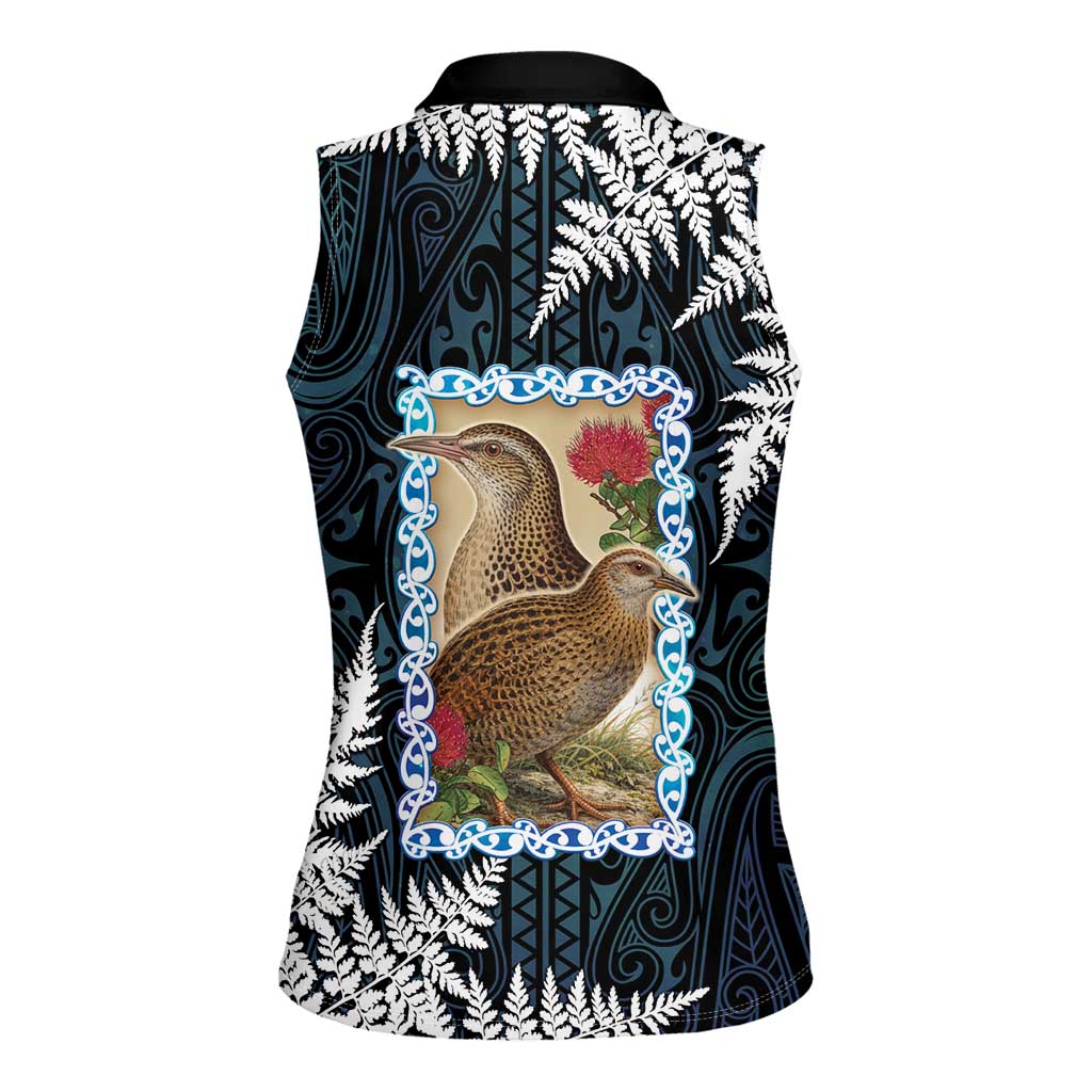 New Zealand Weka Women Sleeveless Polo Shirt Maori Hen Koru Pattern - Polynesian Pride