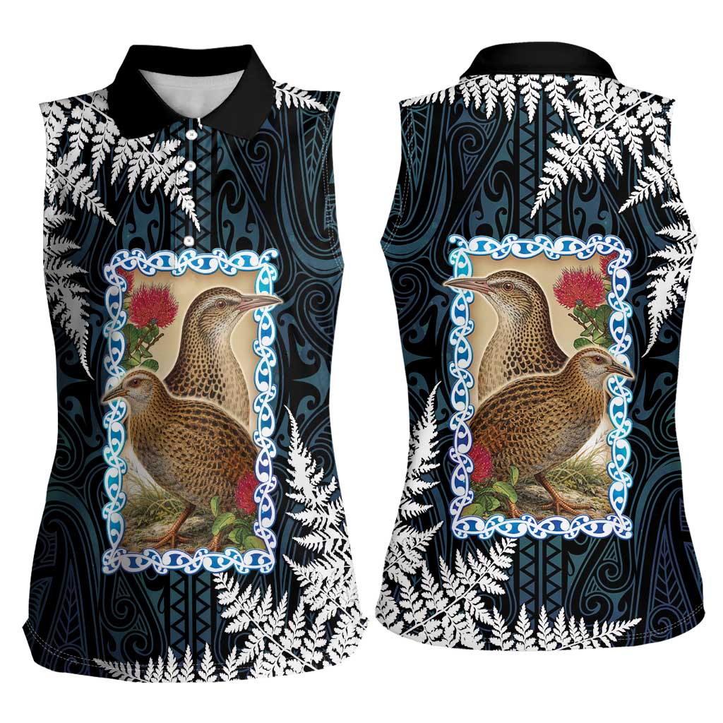 New Zealand Weka Women Sleeveless Polo Shirt Maori Hen Koru Pattern - Polynesian Pride
