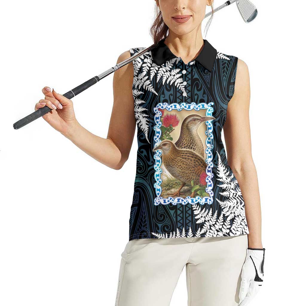 New Zealand Weka Women Sleeveless Polo Shirt Maori Hen Koru Pattern - Polynesian Pride