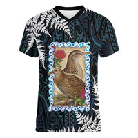 New Zealand Weka Women V-Neck T-Shirt Maori Hen Koru Pattern - Polynesian Pride