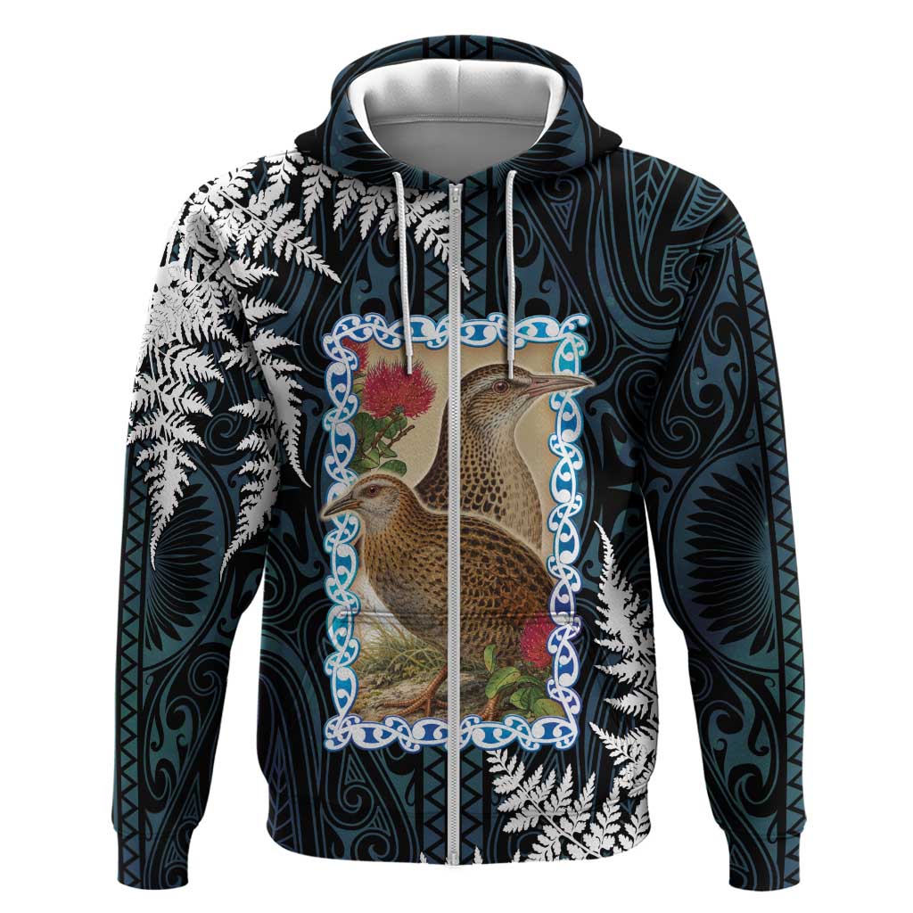 New Zealand Weka Zip Hoodie Maori Hen Koru Pattern - Polynesian Pride