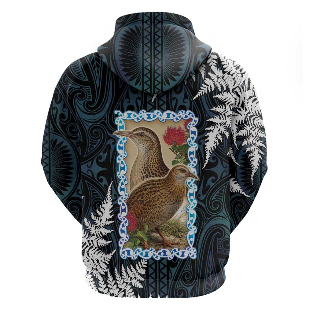 New Zealand Weka Zip Hoodie Maori Hen Koru Pattern - Polynesian Pride