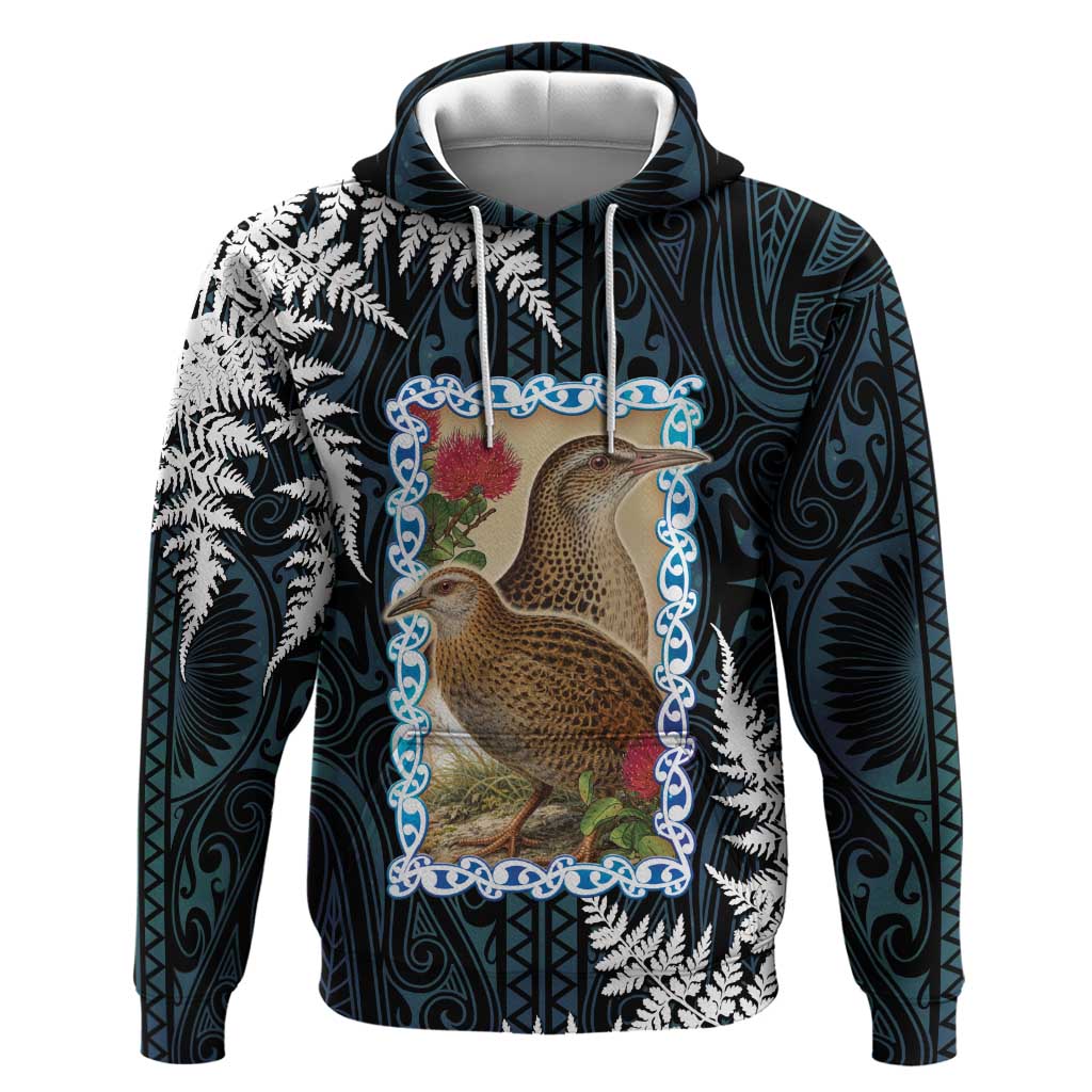 New Zealand Weka Zip Hoodie Maori Hen Koru Pattern - Polynesian Pride