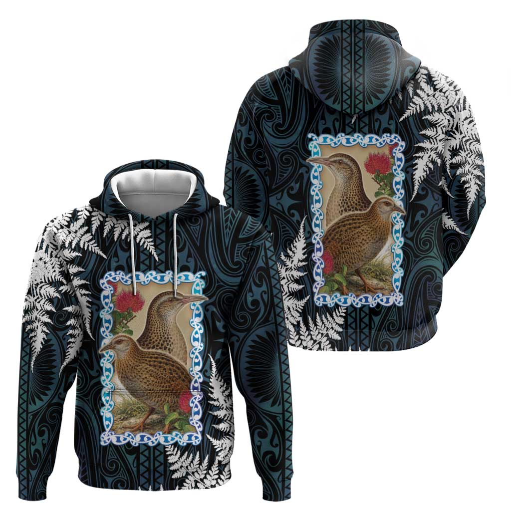 New Zealand Weka Zip Hoodie Maori Hen Koru Pattern - Polynesian Pride