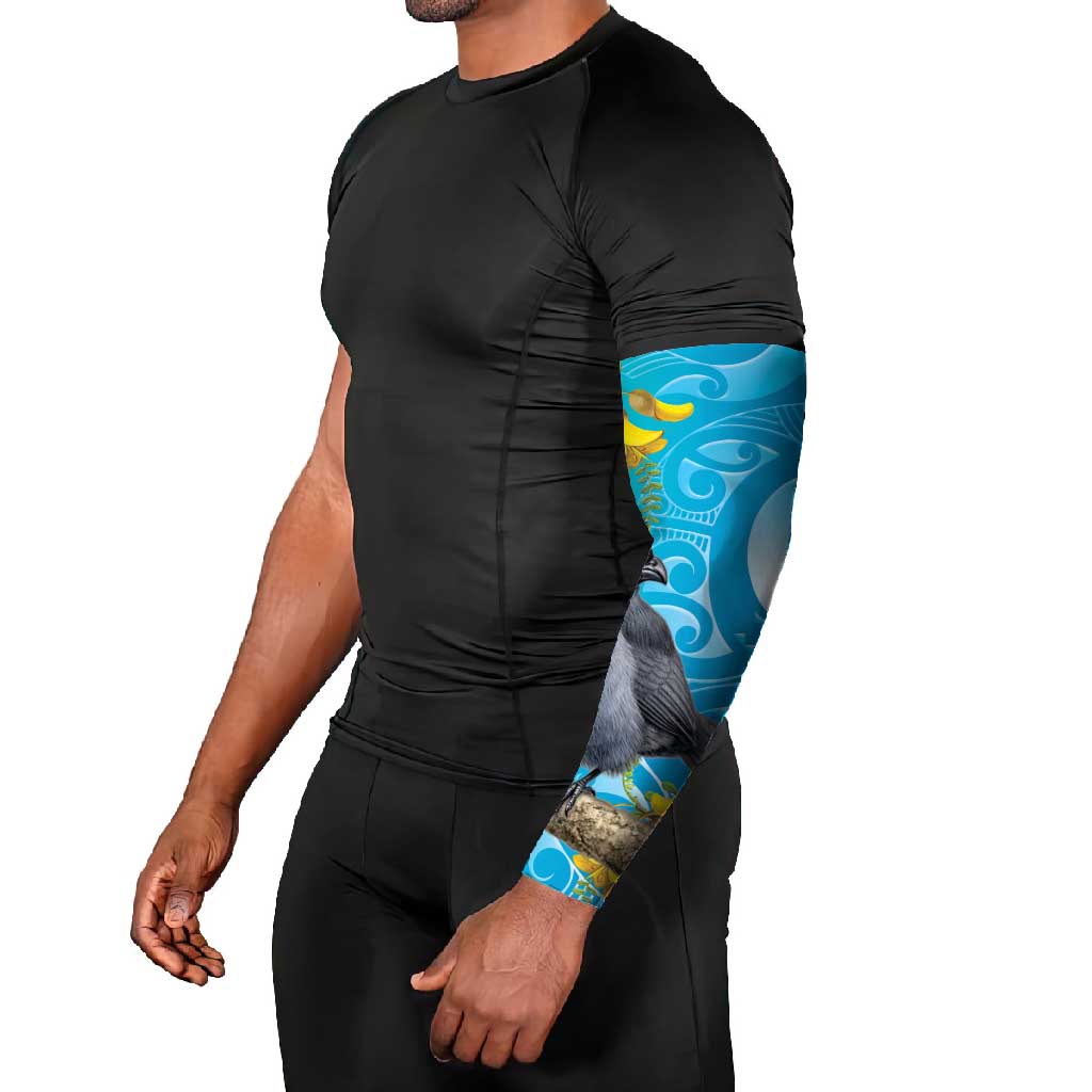 New Zealand Kokako Bird Arm Sleeves Maori Koru With Kowhai Flowers - Polynesian Pride