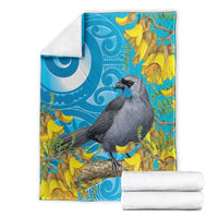 New Zealand Kokako Bird Blanket Maori Koru With Kowhai Flowers - Polynesian Pride
