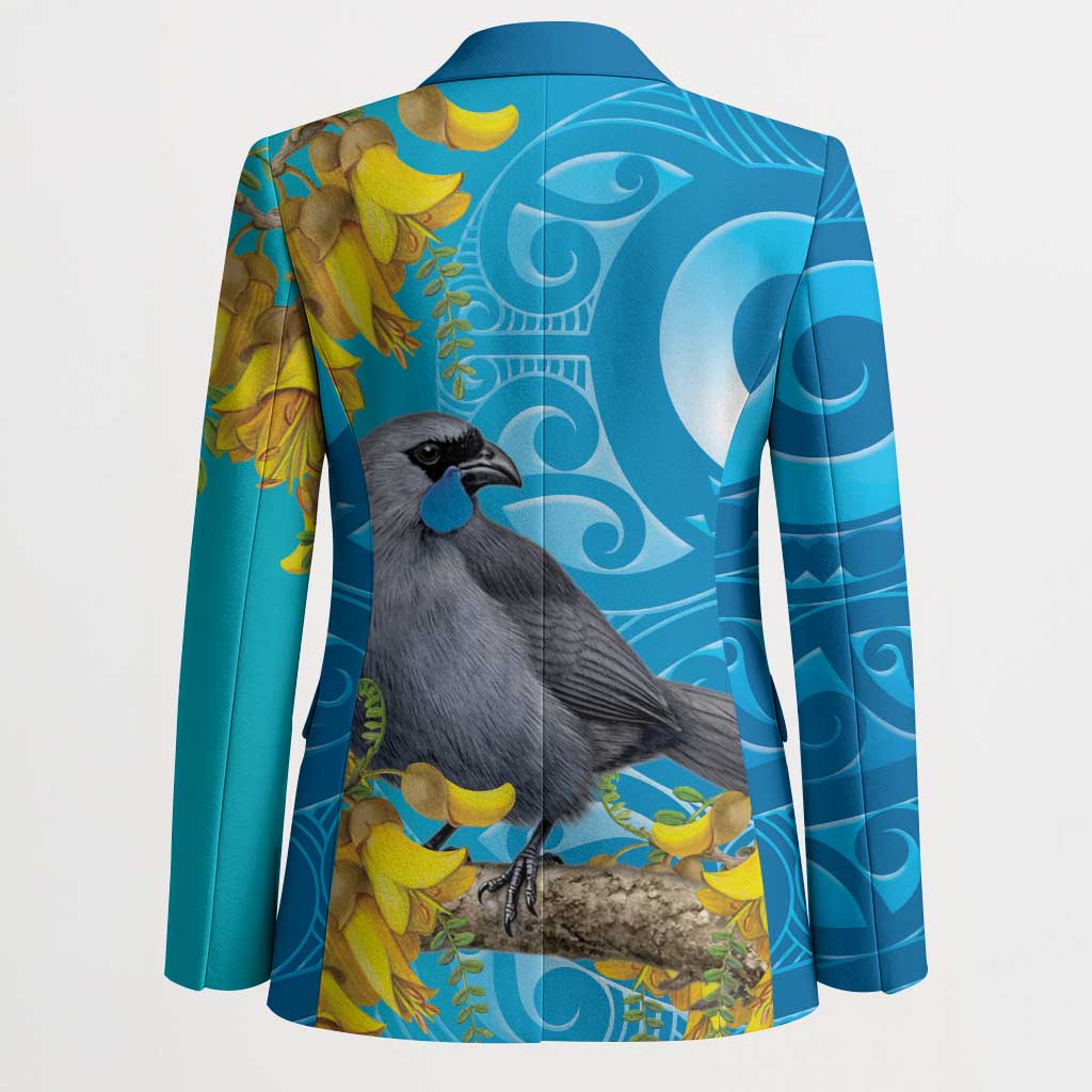 New Zealand Kokako Bird Blazer Maori Koru With Kowhai Flowers - Polynesian Pride